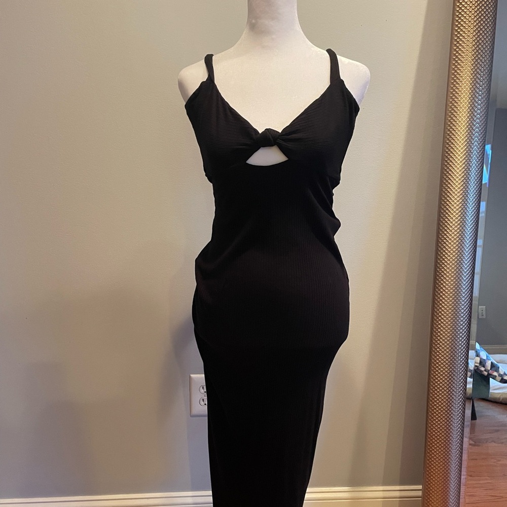 L*Space Tight Black Ribbed Midi Dress (m)
